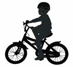 A child riding a bicycle. 