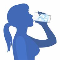 Silhouette of a female drinking a glass of water with ice.