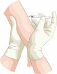 A person receiving a shot in the upper arm.