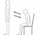 Illustration of a person standing and sitting in a chair.