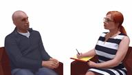 A person talking with a mental health specialist. 
