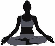 A silhouette of a person sitting on the floor doing yoga (the easy pose).