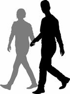 Illustration of couple holding hands and walking.