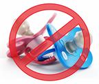 A sign showing that a child should not use a pacifier.