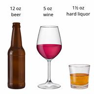 A 12-ounce bottle of beer, a 5-ounce glass of wine, and a 1.5-ounce shot of hard liquor.