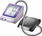 A blood pressure monitor and cuff. 
