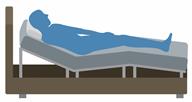 Outline of person in bed with head of bed raised.