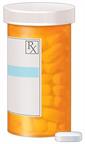A prescription pill bottle with an example of a pill.