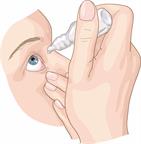 A person putting eye drops in an eye.