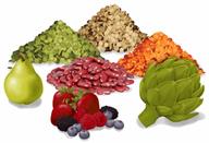 Pear, berries, artichoke, and beans.