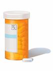 A prescription pill bottle with an example of a pill.