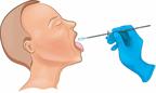 A test sample being taken from a person's throat.