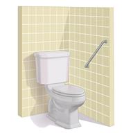 A grab bar next to a toilet.