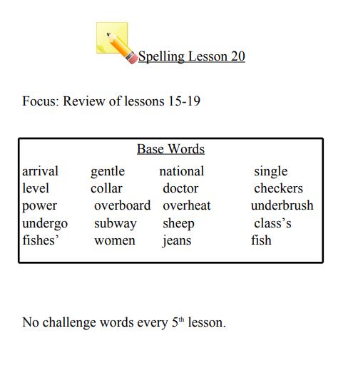 Spelling List Lesson 20 Review