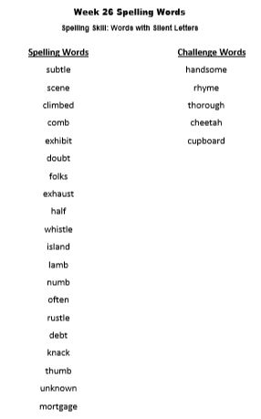 Spelling Week 26: Words with Silent Letters