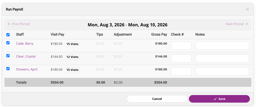 Turn completed visits into staff pay in Precise Petcare