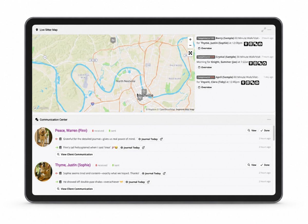 GPS tracking and sitter map for pet care visits