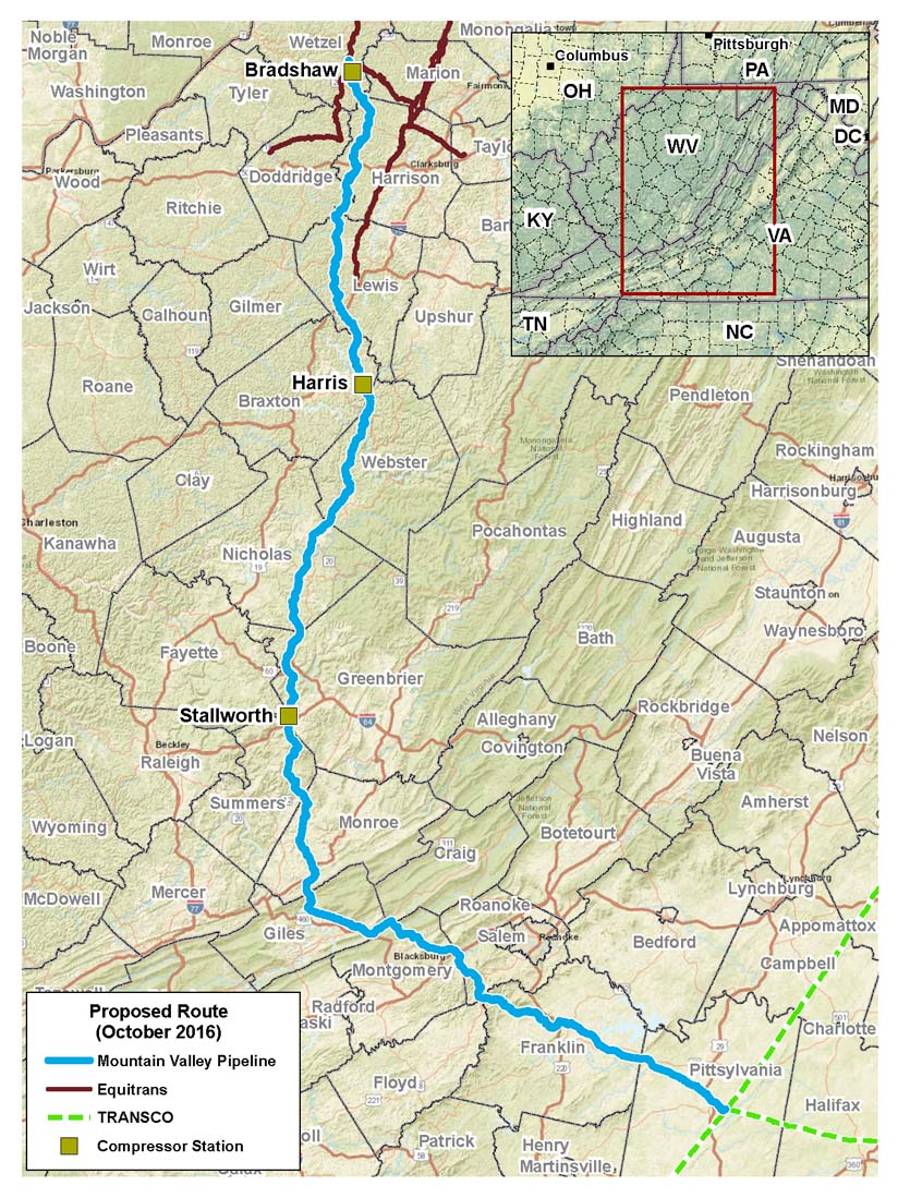 Mountain Valley Pipeline Map. Photo courtesy of Mountain Valley Pipeline, LLC.