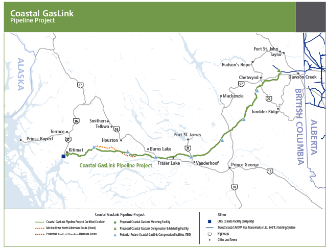 Coastal GasLink pipeline route. Map courtesy of TransCanada.