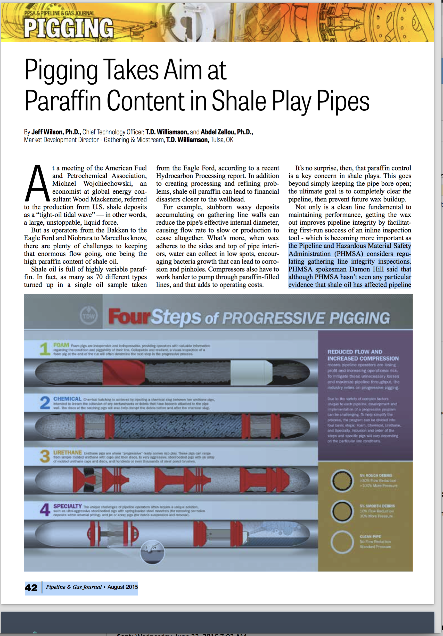 Pigging and PPSA 2015 report