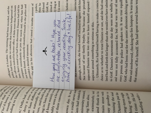 Leave an inspirational note inside a book for someone to find