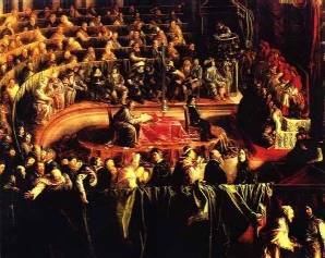 painting depicting the trial of Galileo