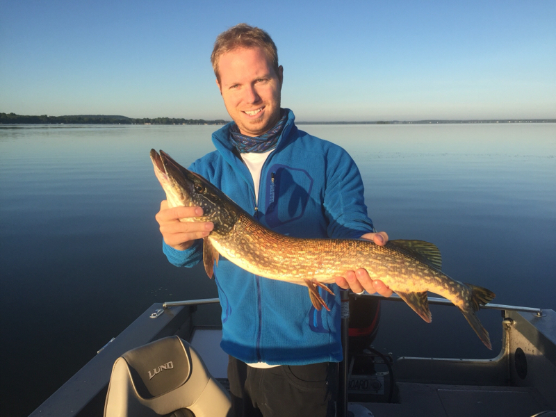 Caught a Northern Pike on Shawano Lake using a mepps