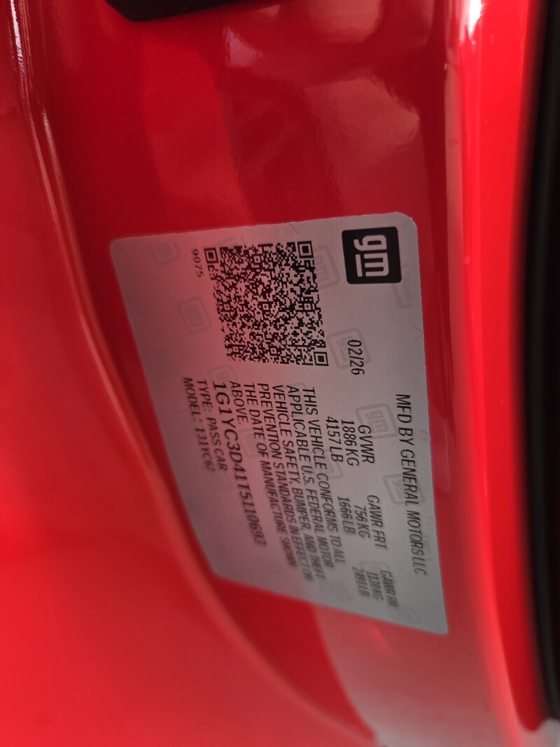 New 2026 CHEVROLET CORVETTE 3LT in JACKSONVILLE, FLORIDA