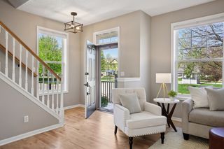 Oversized windows  with new blinds.