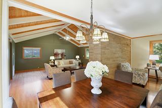 Family Room with wood vaulted ceiling