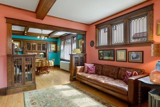 Beautiful built ins and coffered ceiling