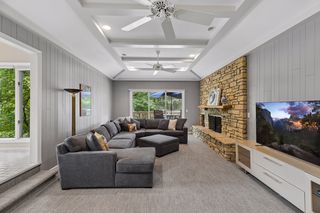Large family room with gas fireplace