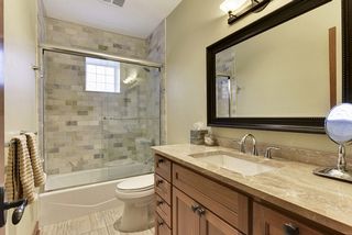 Lower level bathroom between two bedrooms