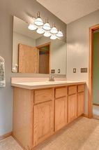 Newer lighting, generous counters and storage.