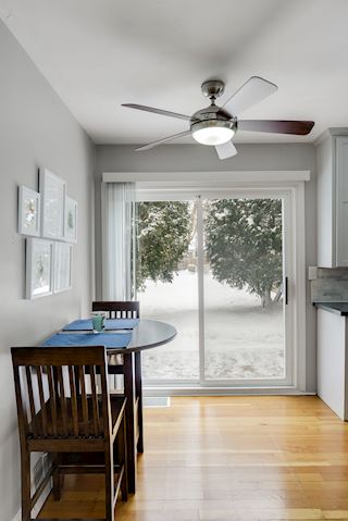 Breakfast nook with a view of the backyard