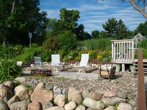 The paver patio is a perfect place to watch the lakeside activities.