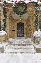 The Grand Entry features Stone Columns, Aggregrate Walkways, Bluestone Terraces & Copper Rain Gutters.