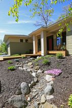 Perennials flanking the dry creek bed