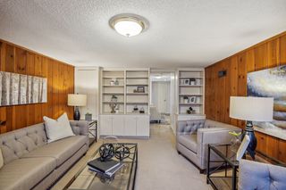 Family room built-in cabinets and shelves.