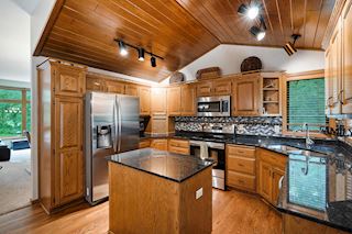 Kitchen View - Awesome Tongue and Groove Ceiling and Tile Backsplash