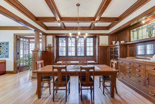 Gorgeous full-wall built-in buffet and stained-glass window