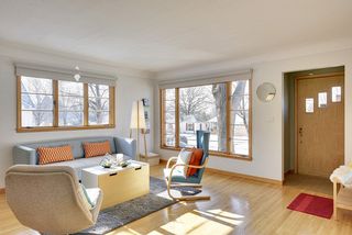 The Living Room features HUGE windows & gleaming Hardwood Floors! 