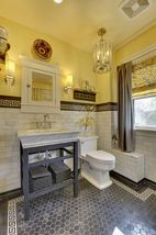 Step into this European Bathroom on the 2nd Floor! Carerra Marble & Tile! 