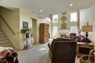 Living room with faulted ceiling