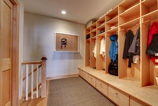 Custom built mudroom lockers and storage.