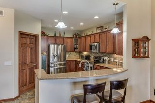 Kitchen with bar seating. 