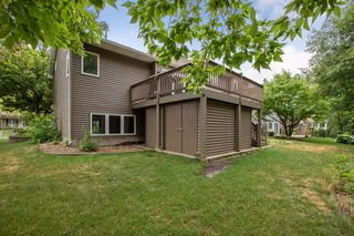 huge deck with shed under
