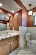 Main bath with tile floors