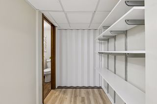 Fresh and warm open shelving and utilities tucked away