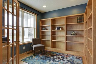 Den with wood built-ins.
